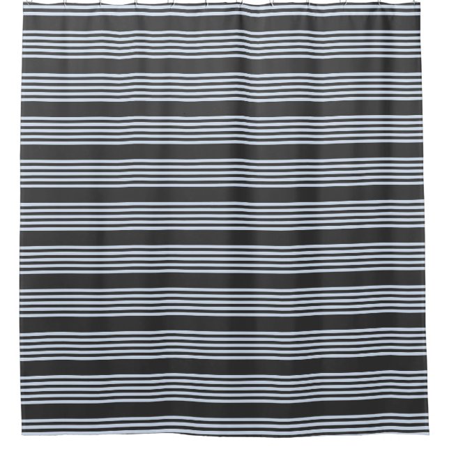 Pale blue and charcoal five stripes pattern shower curtain (Front)