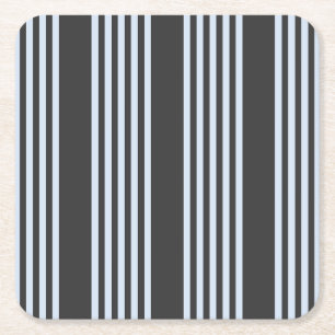 Pale blue and charcoal five stripes pattern square paper coaster