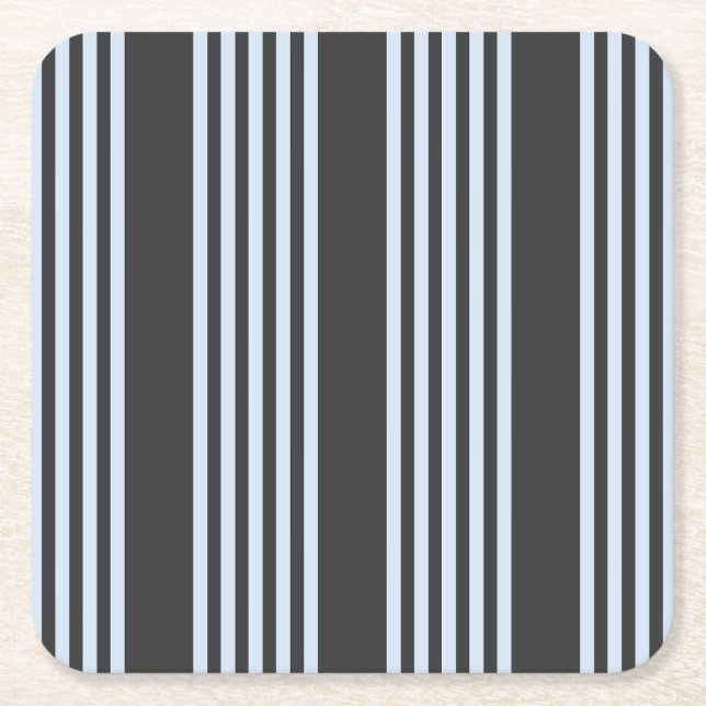 Pale blue and charcoal five stripes pattern square paper coaster (Front)
