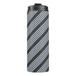 Pale blue and charcoal five stripes pattern thermal tumbler