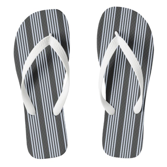 Pale blue and charcoal five stripes pattern thongs (Footbed)