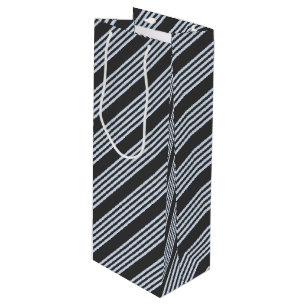 Pale blue and charcoal five stripes pattern wine gift bag