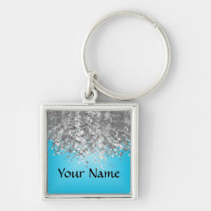 Pale blue and faux glitter key ring