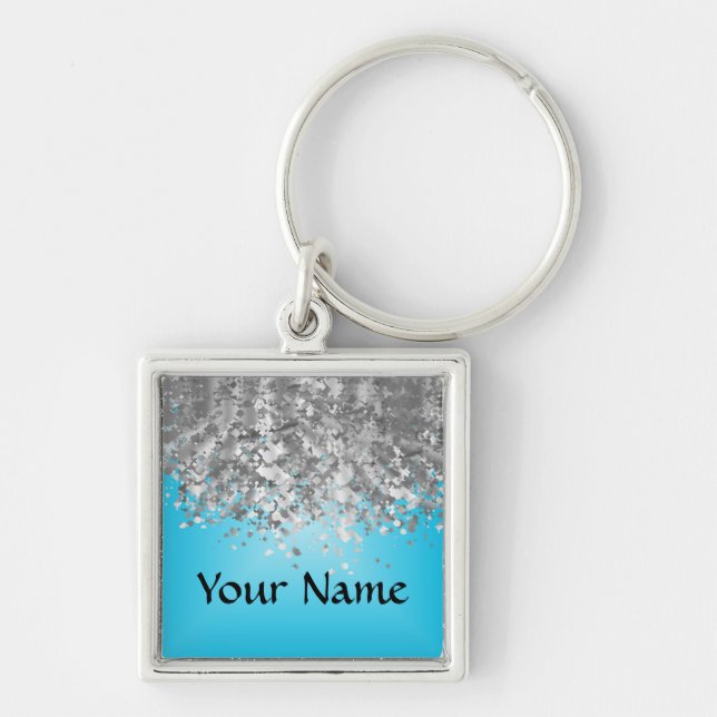 Pale blue and faux glitter key ring (Front)
