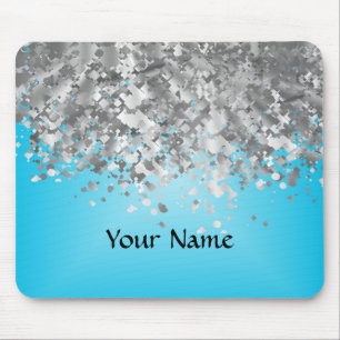 Pale blue and faux glitter mouse pad
