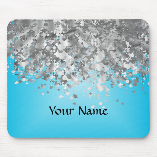 Pale blue and faux glitter mouse pad (Front)