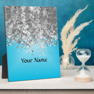 Pale blue and faux glitter plaque