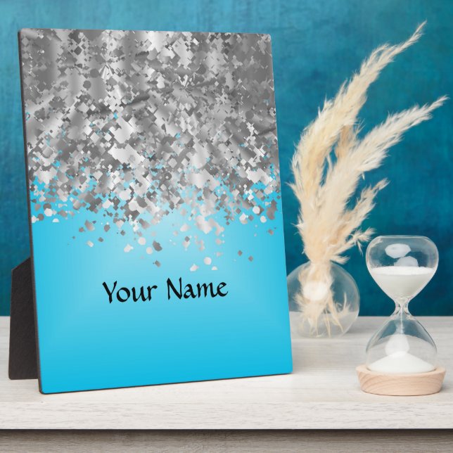 Pale blue and faux glitter plaque (Side)