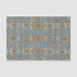 Pale Blue and Gold Damask Decoupage Tissue Paper