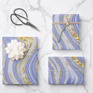 Pale Blue and Gold Marble Look Wrapping Paper Sheet