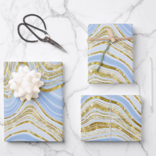 Pale Blue and Gold Marble Look Wrapping Paper Sheet