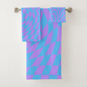 Pale-Blue and Lavender chequered Bath Towel Set