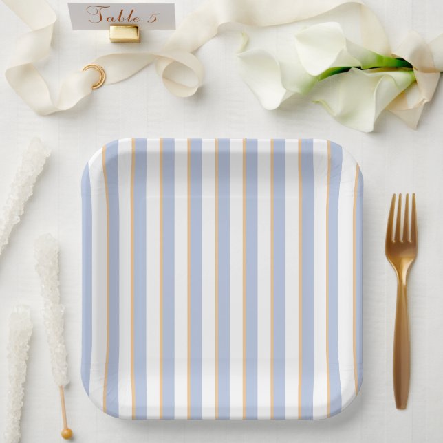 Pale Blue and Orange Stripes Paper Plates (Wedding)