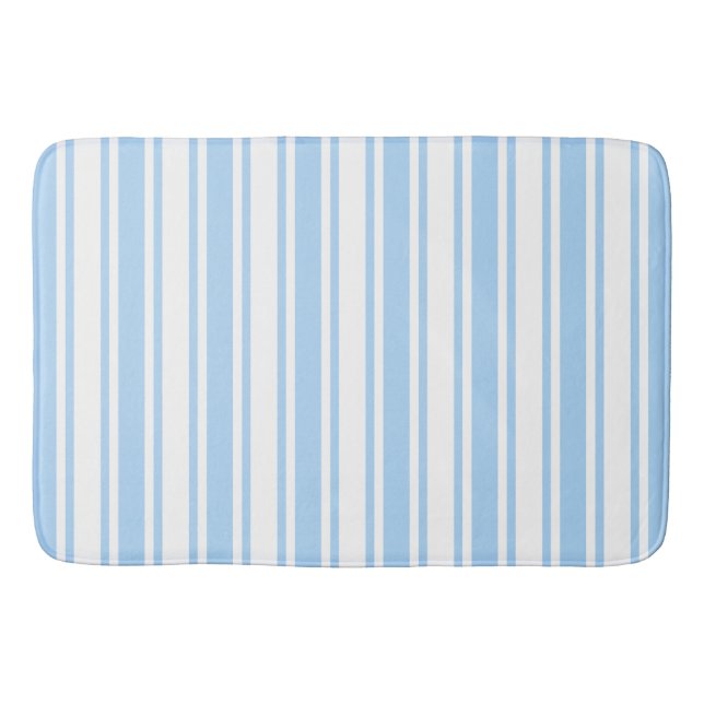 Pale blue and white candy stripes bath mat (Front)