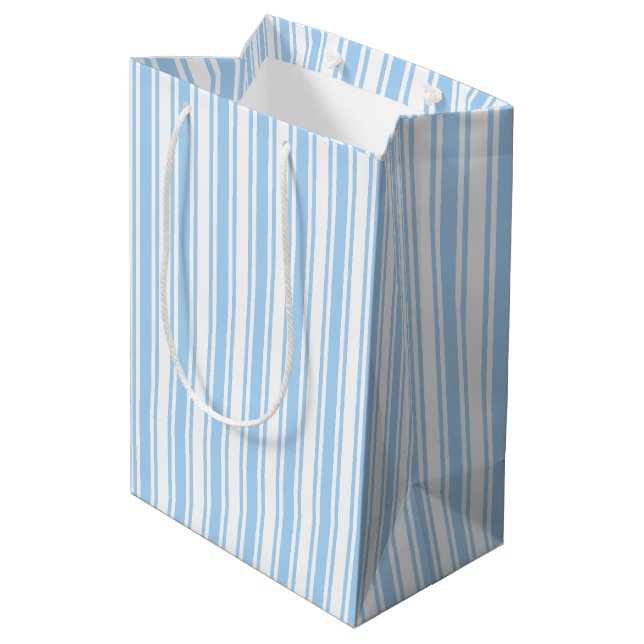 Pale blue and white candy stripes medium gift bag (Back Angled)