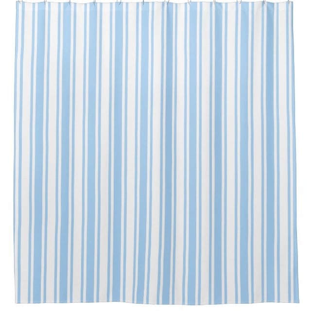 Pale blue and white candy stripes shower curtain (Front)