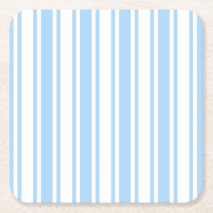Pale blue and white candy stripes square paper coaster