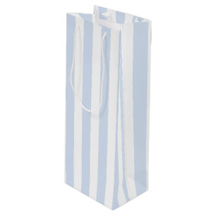 Pale blue and white candy stripes wine gift bag