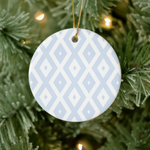 Pale blue and white diamond pattern ceramic ornament