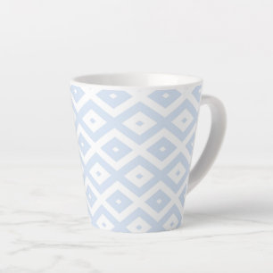 Pale blue and white diamond pattern latte mug