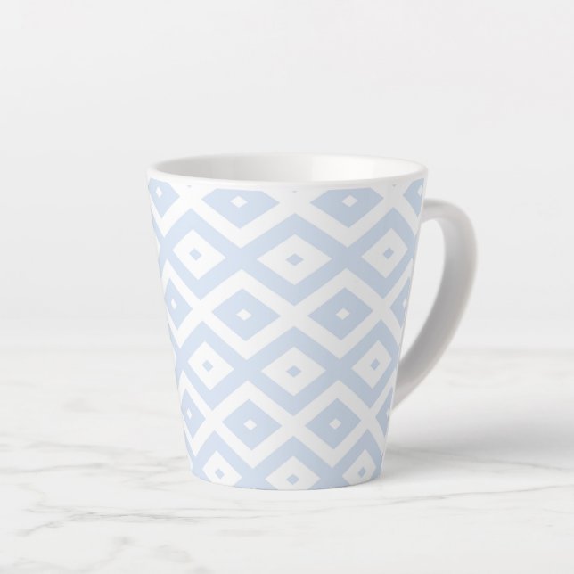 Pale blue and white diamond pattern latte mug (Right Angle)
