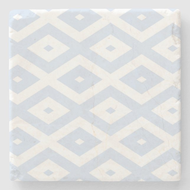 Pale blue and white diamond pattern stone coaster (Front)