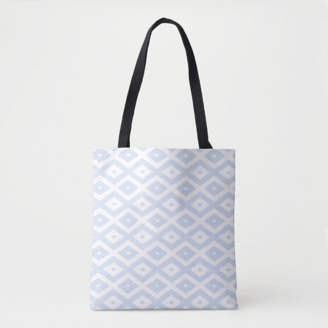Pale blue and white diamond pattern tote bag (Front)