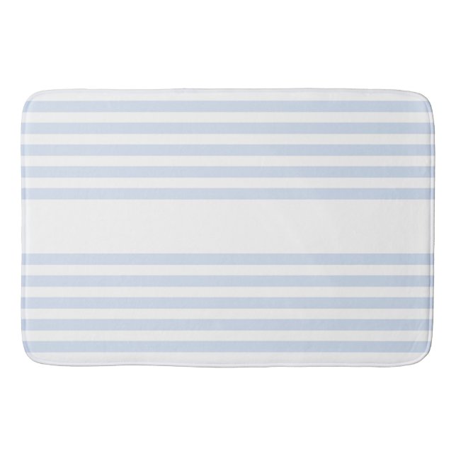 Pale blue and white five stripes pattern bath mat (Front)