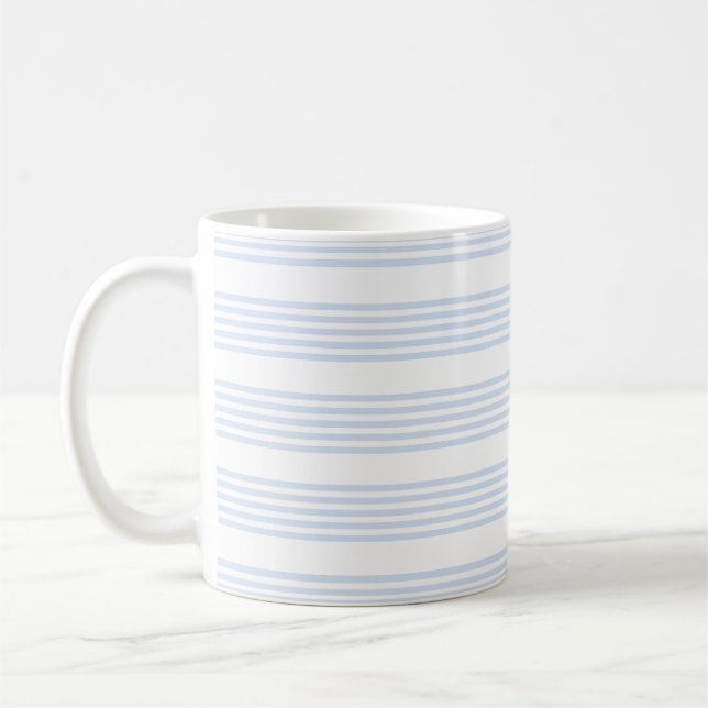 Pale blue and white five stripes pattern coffee mug (Left)
