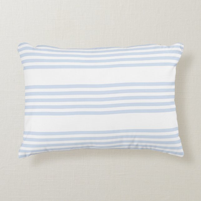 Pale blue and white five stripes pattern decorative cushion (Front)