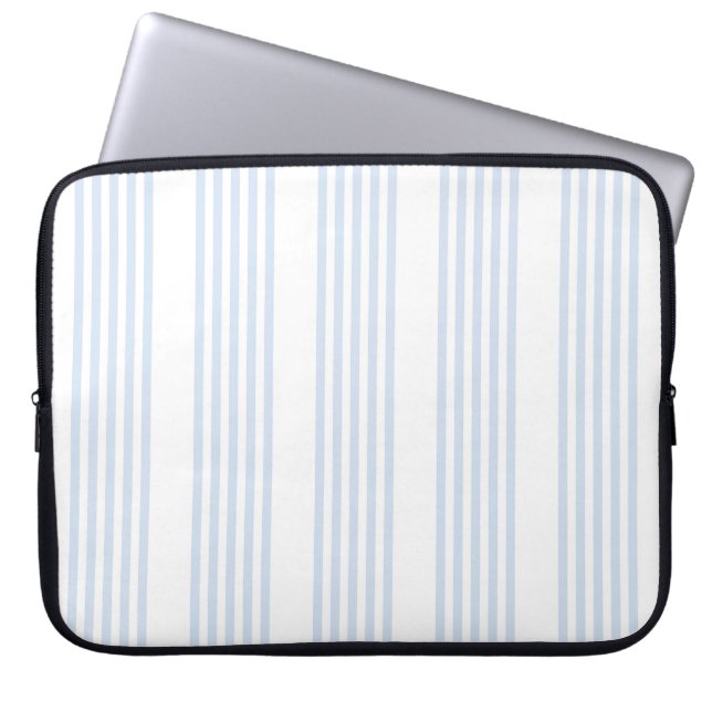 Pale blue and white five stripes pattern laptop sleeve (Front)