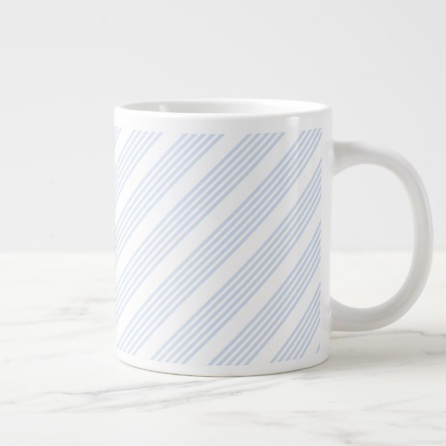 Pale blue and white five stripes pattern large coffee mug (Right)