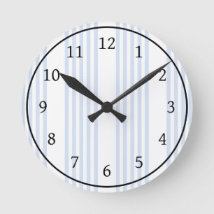 Pale blue and white five stripes pattern round clock