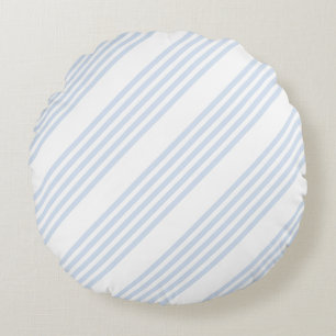 Pale blue and white five stripes pattern round cushion