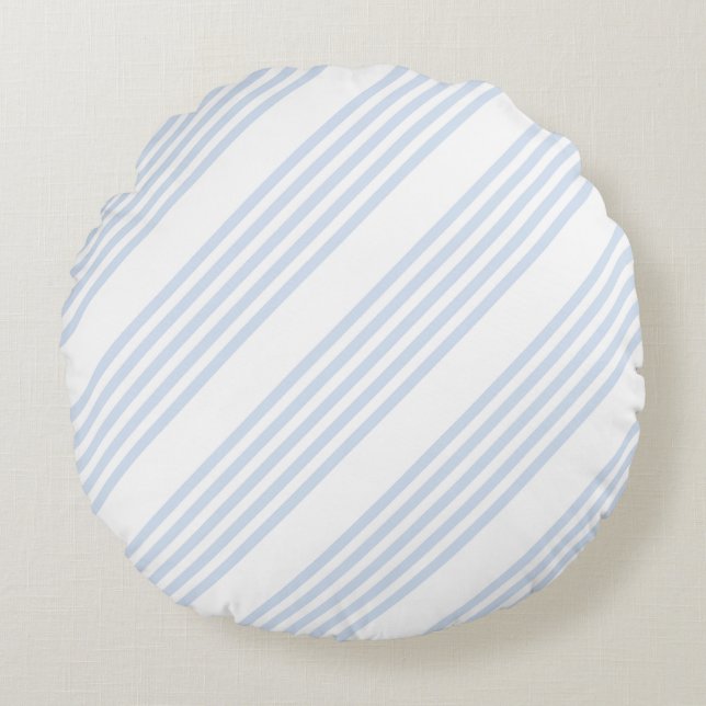 Pale blue and white five stripes pattern round cushion (Front)