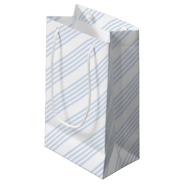 Pale blue and white five stripes pattern small gift bag (Front Angled)