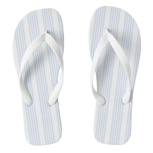 Pale blue and white five stripes pattern thongs
