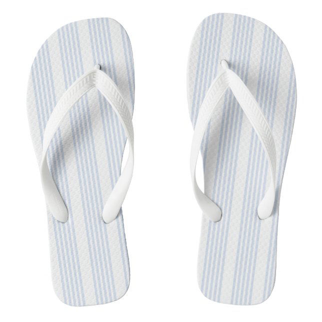 Pale blue and white five stripes pattern thongs (Footbed)