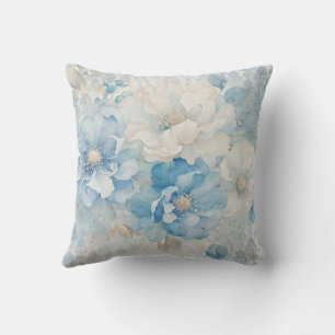 Pale Blue and White Floral Cushion