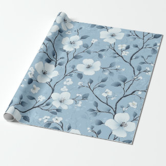 Pale Blue and White Floral Vine Pattern Wrapping Paper