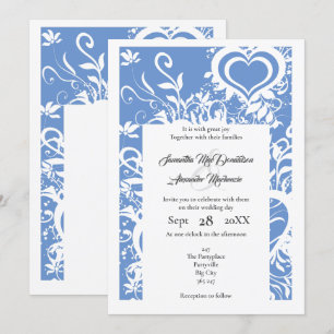 Pale blue and white floral wedding invitation