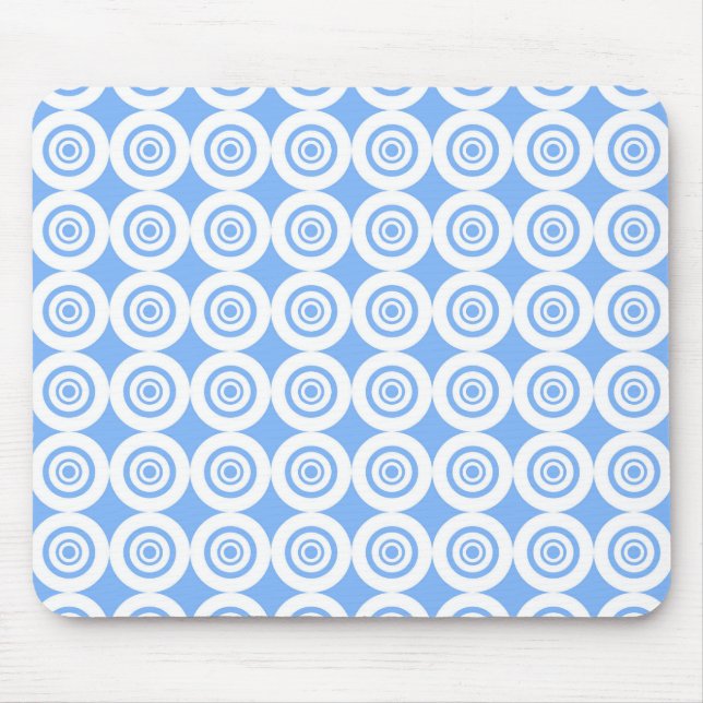 Pale Blue and White Geometric Pattern Circles Mouse Pad (Front)
