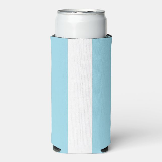Pale blue and white lines stripes seltzer can cooler (Seltzer Front)
