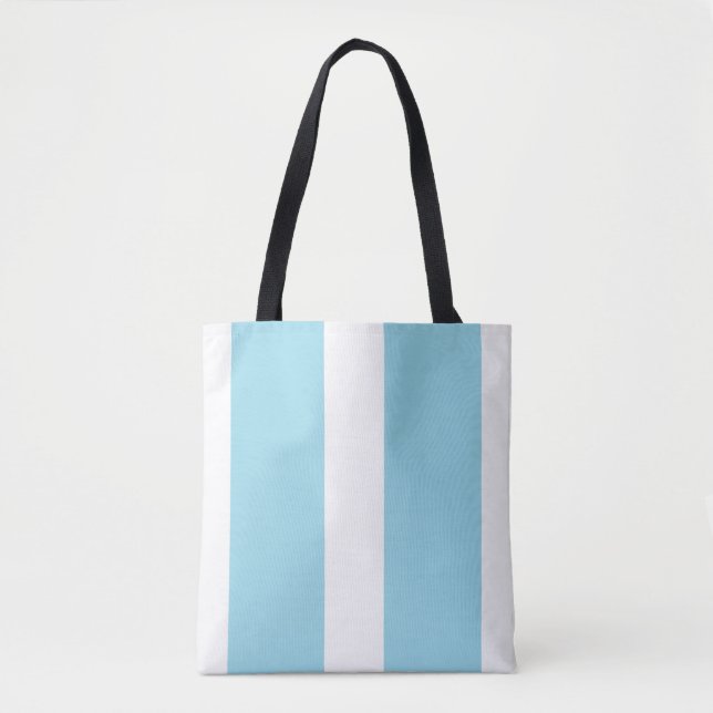 Pale blue and white lines stripes tote bag (Front)