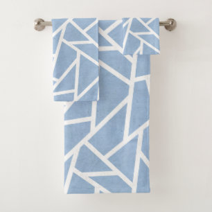 Pale blue and white mosaic pattern bath towel set