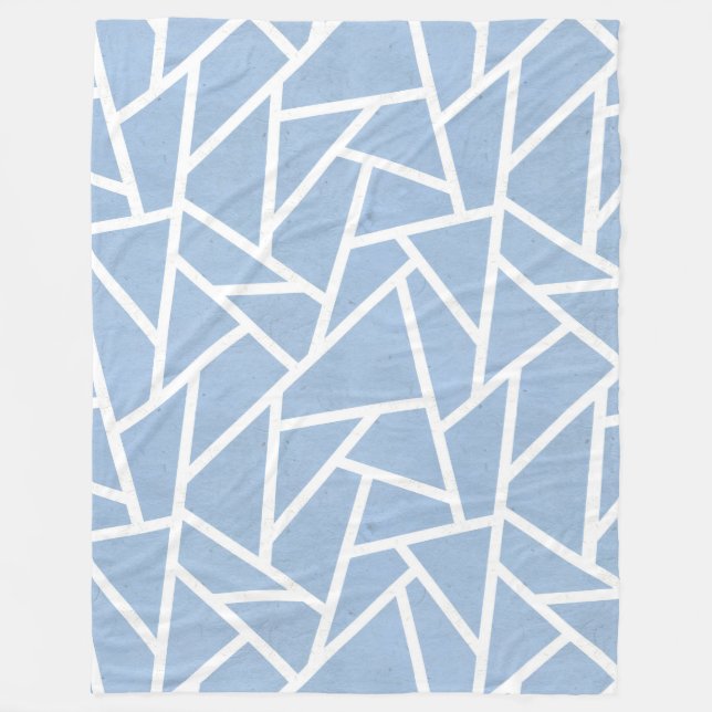 Pale blue and white mosaic pattern fleece blanket (Front)