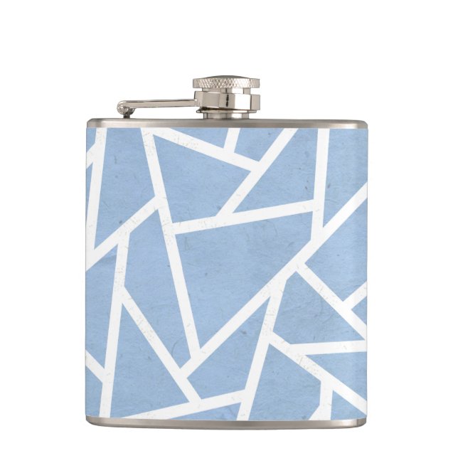 Pale blue and white mosaic pattern hip flask (Front)