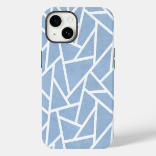 Pale blue and white mosaic pattern iPhone 14 case