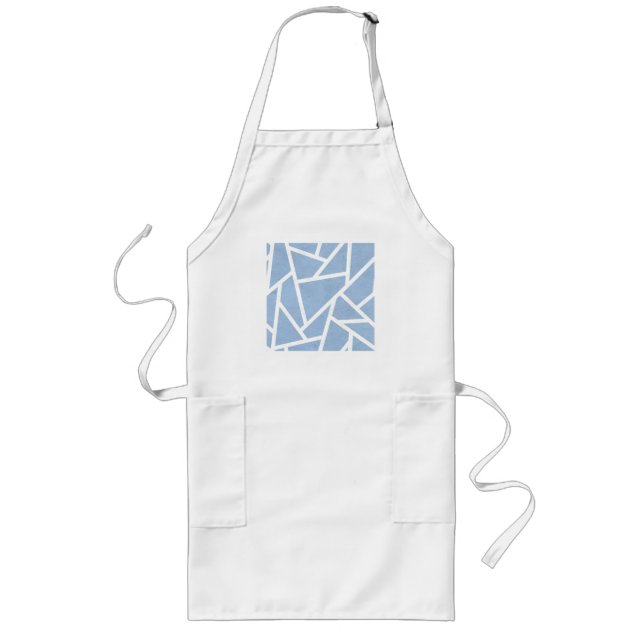 Pale blue and white mosaic pattern long apron (Front)