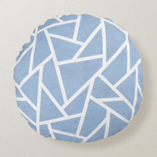Pale blue and white mosaic pattern round cushion